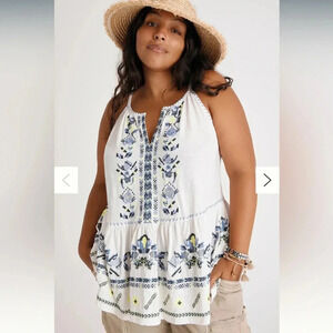Anthropologie Maeve Neela Embroidered Babydoll Top
